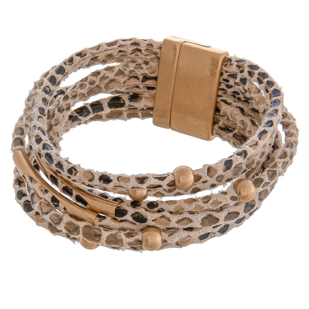Multi-Strand Leather Snakeskin Bracelet - Wild Luxe Boutique