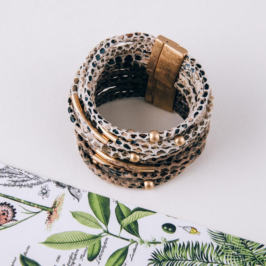 Multi-Strand Leather Snakeskin Bracelet - Wild Luxe Boutique