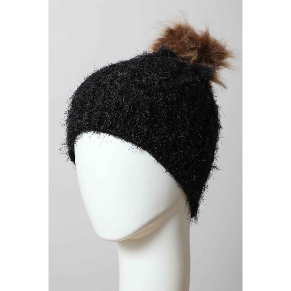 Faux Mohair Cable Knit Pom Pom Beanie - Wild Luxe Boutique