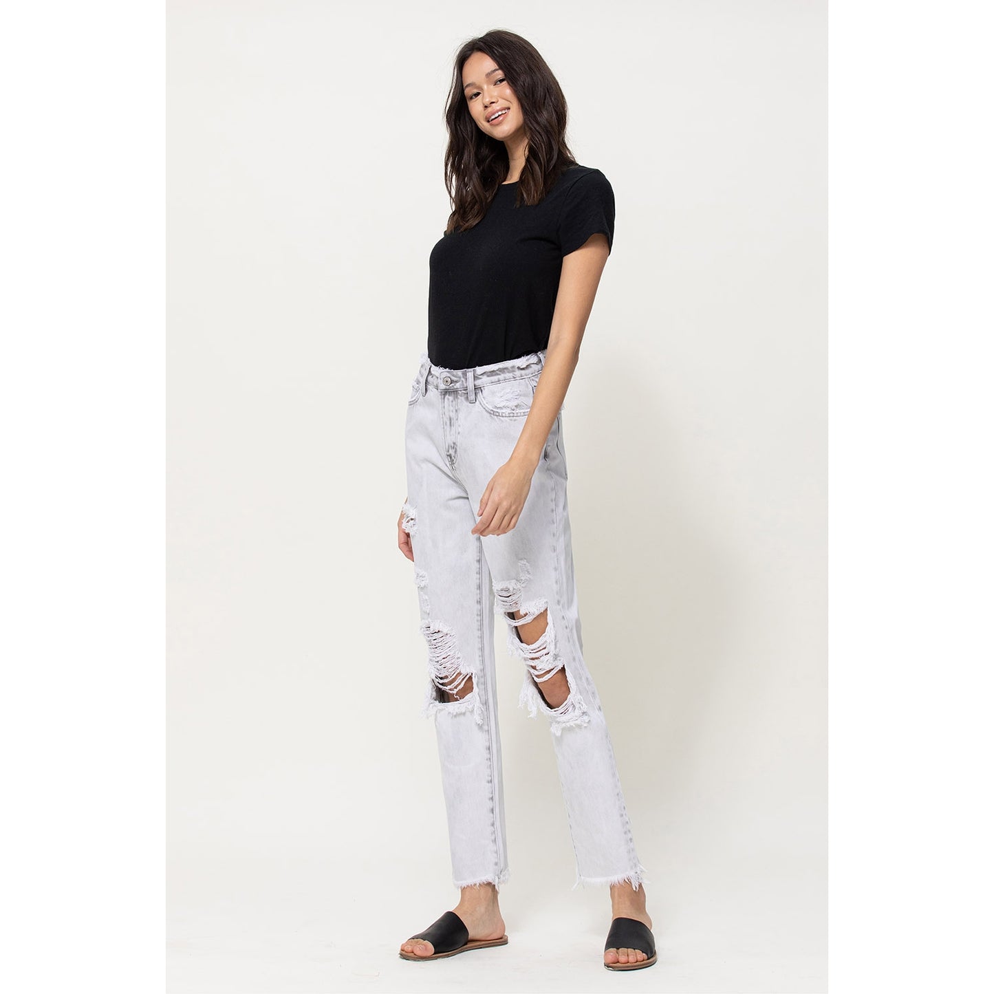 Lyla Distressed Rigid Mom Jeans - Wild Luxe Boutique