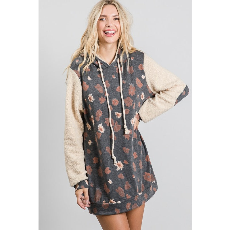 Floral Print Teddy Hoodie - Wild Luxe Boutique