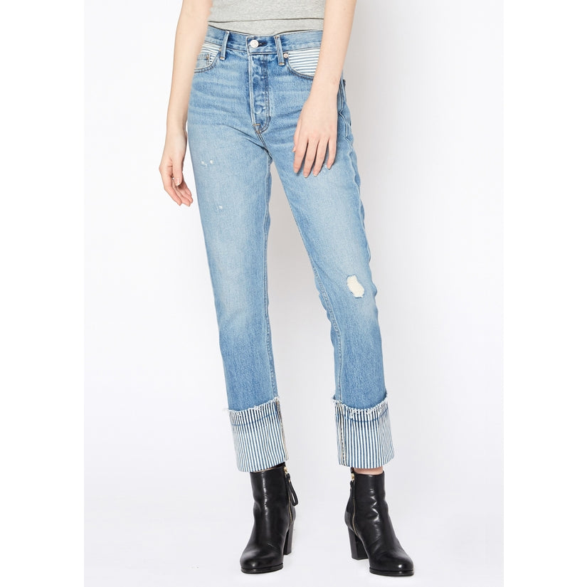 NOEND Premium Denim Eve Slim Straight Striped Cuffed Jeans - Wild Luxe Boutique