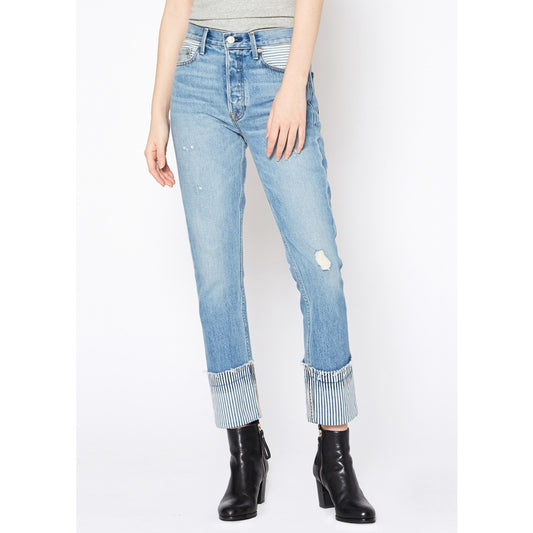 NOEND Premium Denim Eve Slim Straight Striped Cuffed Jeans - Wild Luxe Boutique