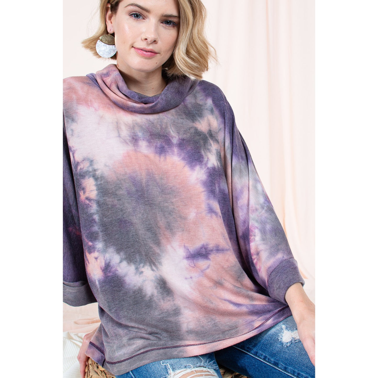 Tie Dye French Terry Turtleneck Poncho - Wild Luxe Boutique