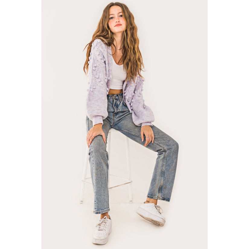 Cropped Pom Pom Lavender Cardigan Sweater - Wild Luxe Boutique