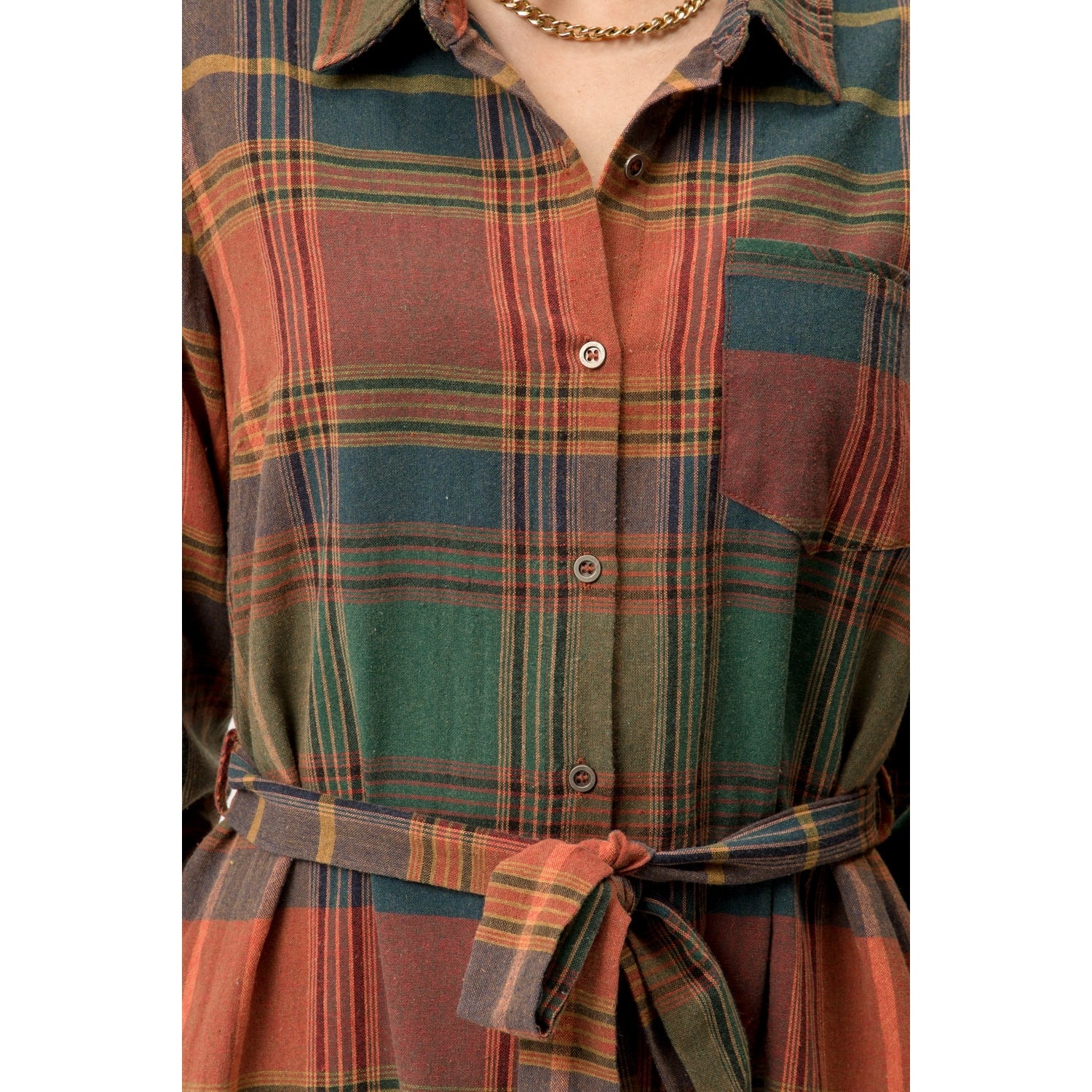 Plaid Waist Tie Mini Shirt Dress - Wild Luxe Boutique
