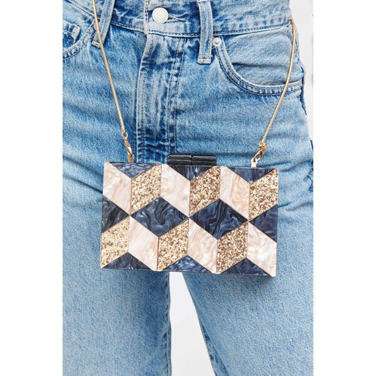 Chevron Diamond Lucite Pearl Crossbody Clutch Bag - Wild Luxe Boutique