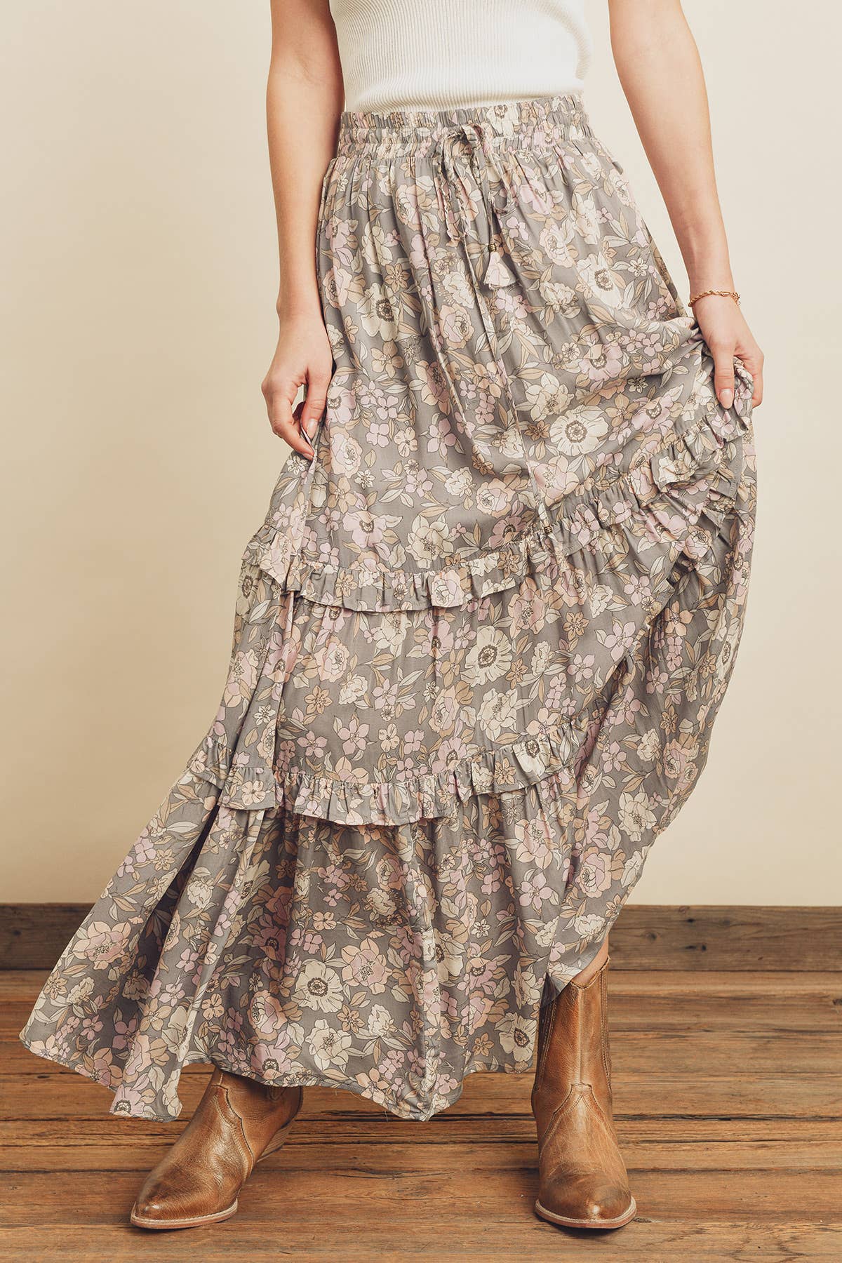 Floral Tiered Maxi Skirt