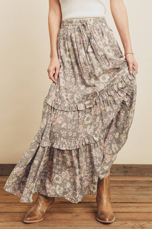 Floral Tiered Maxi Skirt