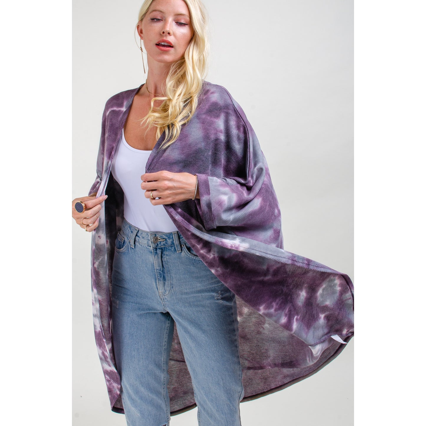 Purple Tie Dye Waffle Kimono - Wild Luxe Boutique