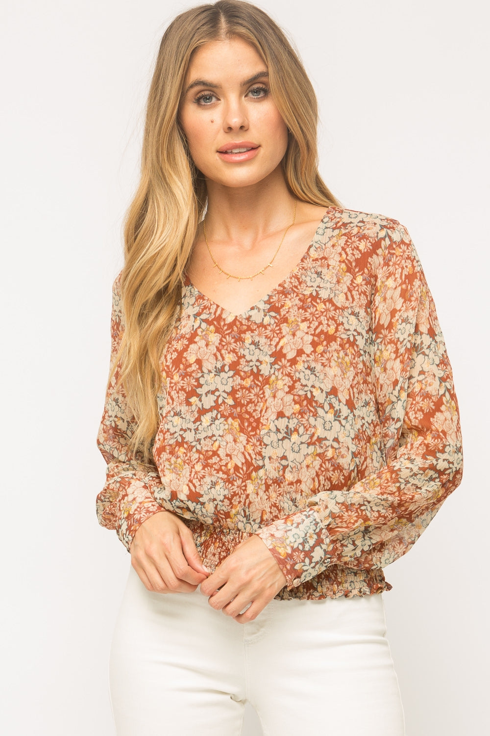 Floral Chiffon V-Neck Top - Wild Luxe Boutique