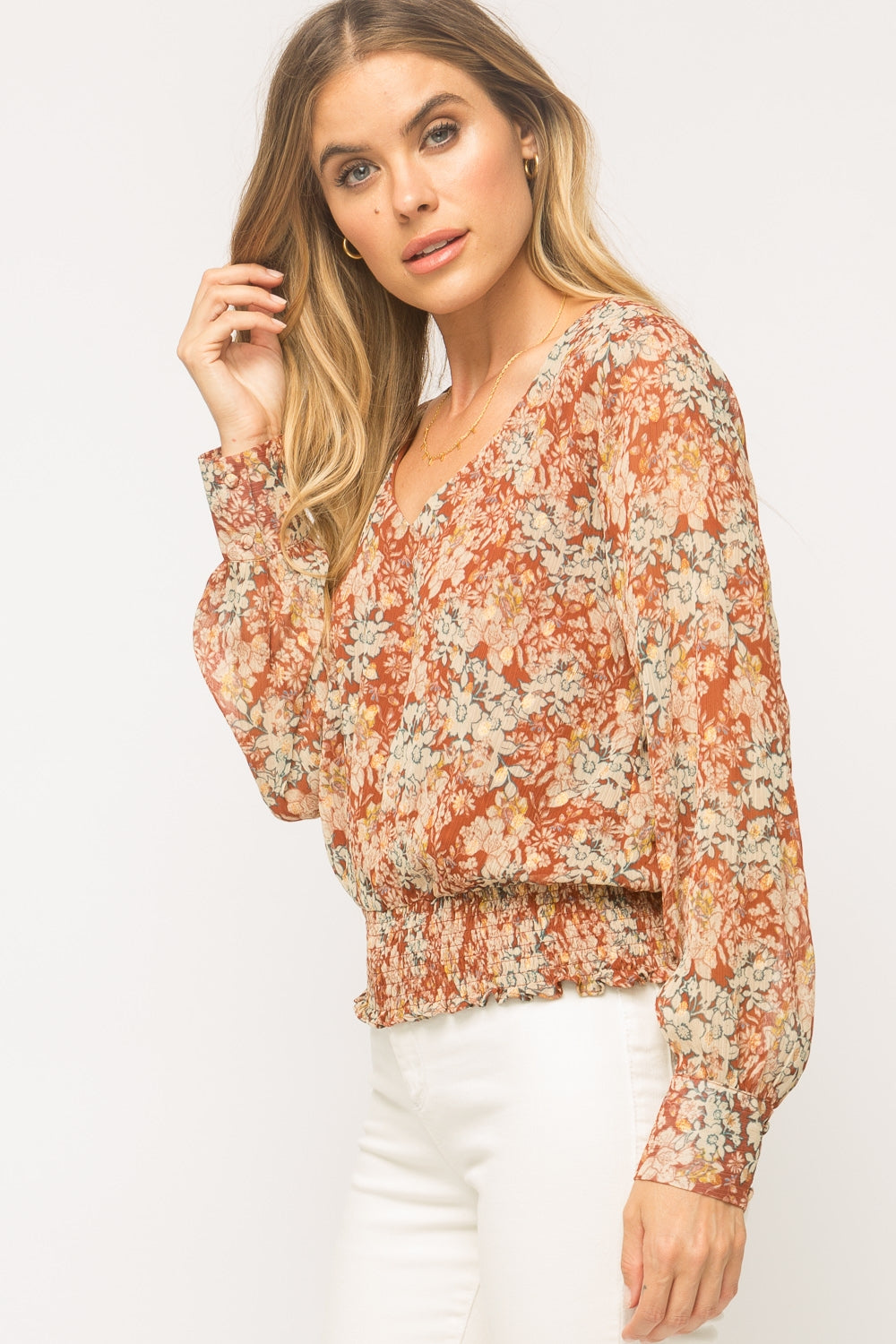 Floral Chiffon V-Neck Top - Wild Luxe Boutique