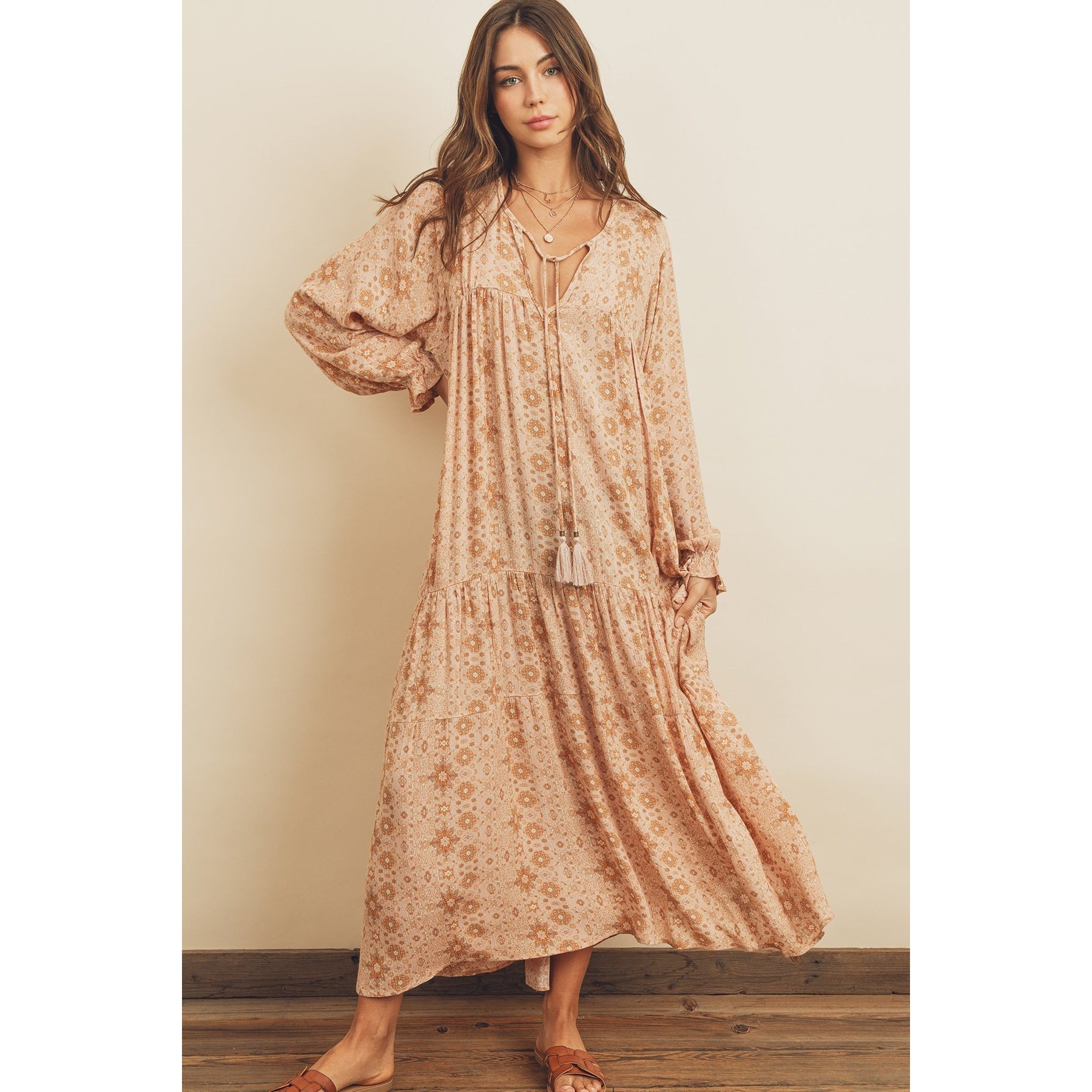 Mauve Ethnic Print Boho Flowy Maxi Dress - Wild Luxe Boutique
