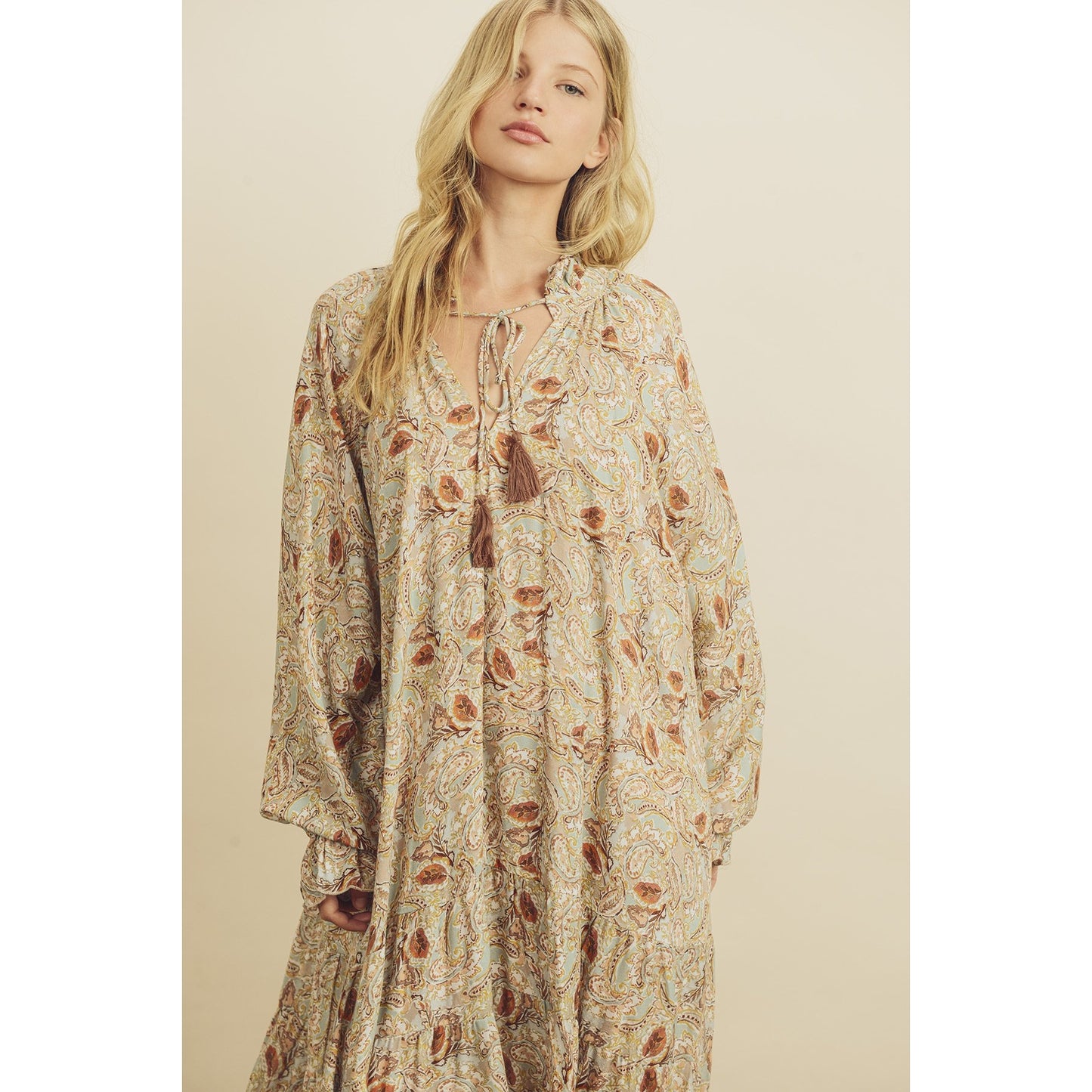 Sage Paisley Tiered Boho Maxi Dress - Wild Luxe Boutique