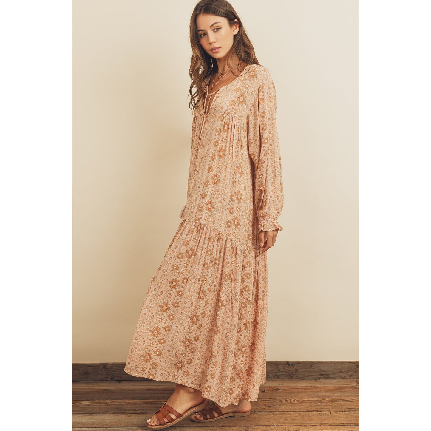 Mauve Ethnic Print Boho Flowy Maxi Dress - Wild Luxe Boutique