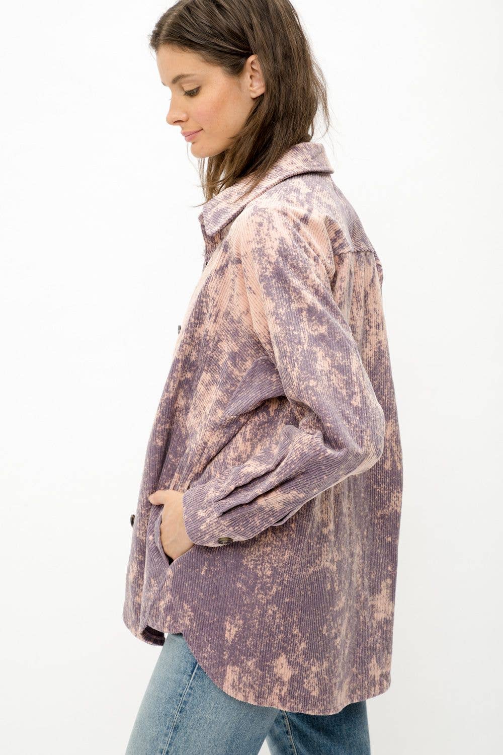 Tie Dye Dusty Lavender Corduroy Shirt Jacket