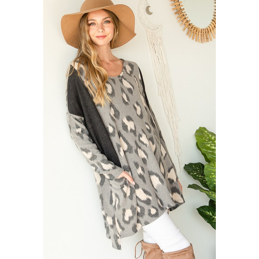 Leopard Print Contrast Tunic - Wild Luxe Boutique