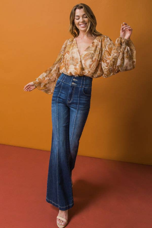 Paisley & Leaves Balloon Sleeve Bodysuit