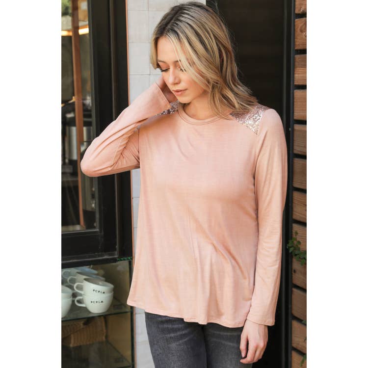 Sequin Inset Solid Knit Top - Wild Luxe Boutique