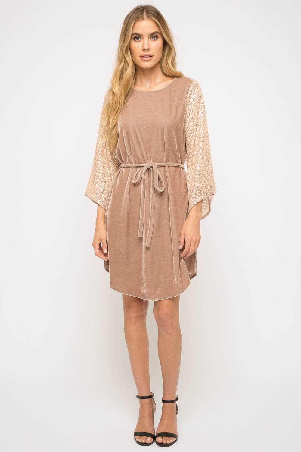 Sequin Sleeves Pink Velvet Dress - Wild Luxe Boutique