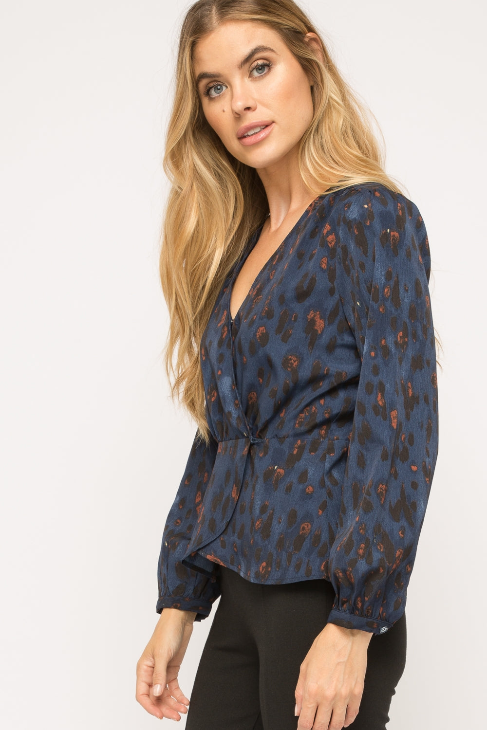 Leopard Print Wrap Blouse - Wild Luxe Boutique