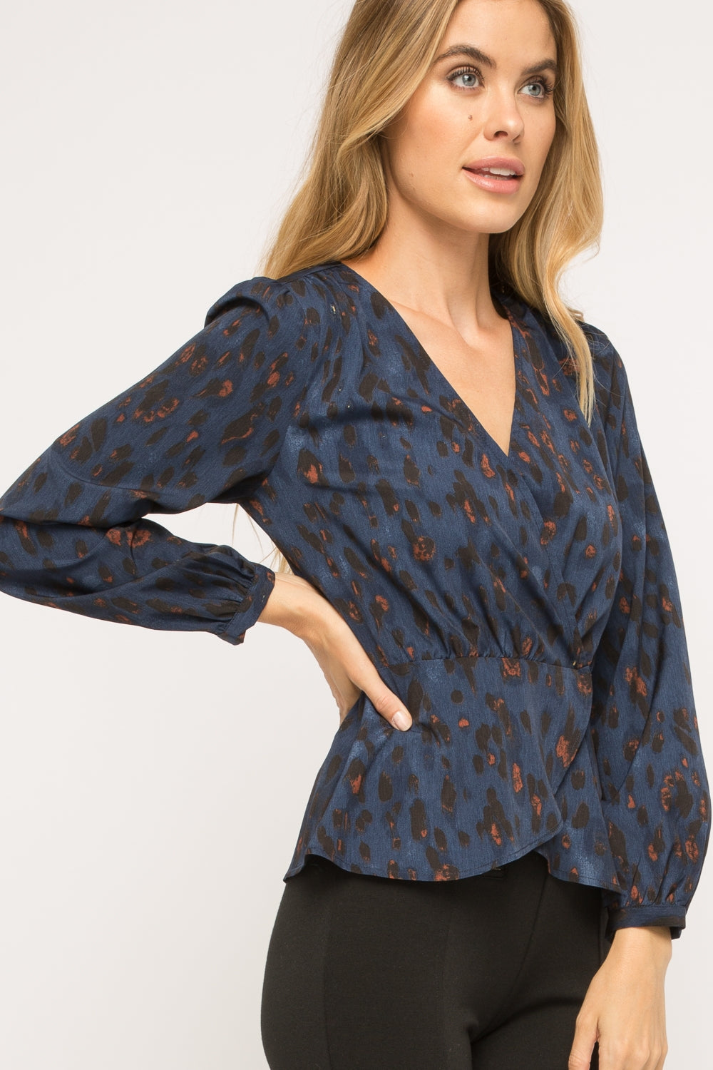Leopard Print Wrap Blouse - Wild Luxe Boutique