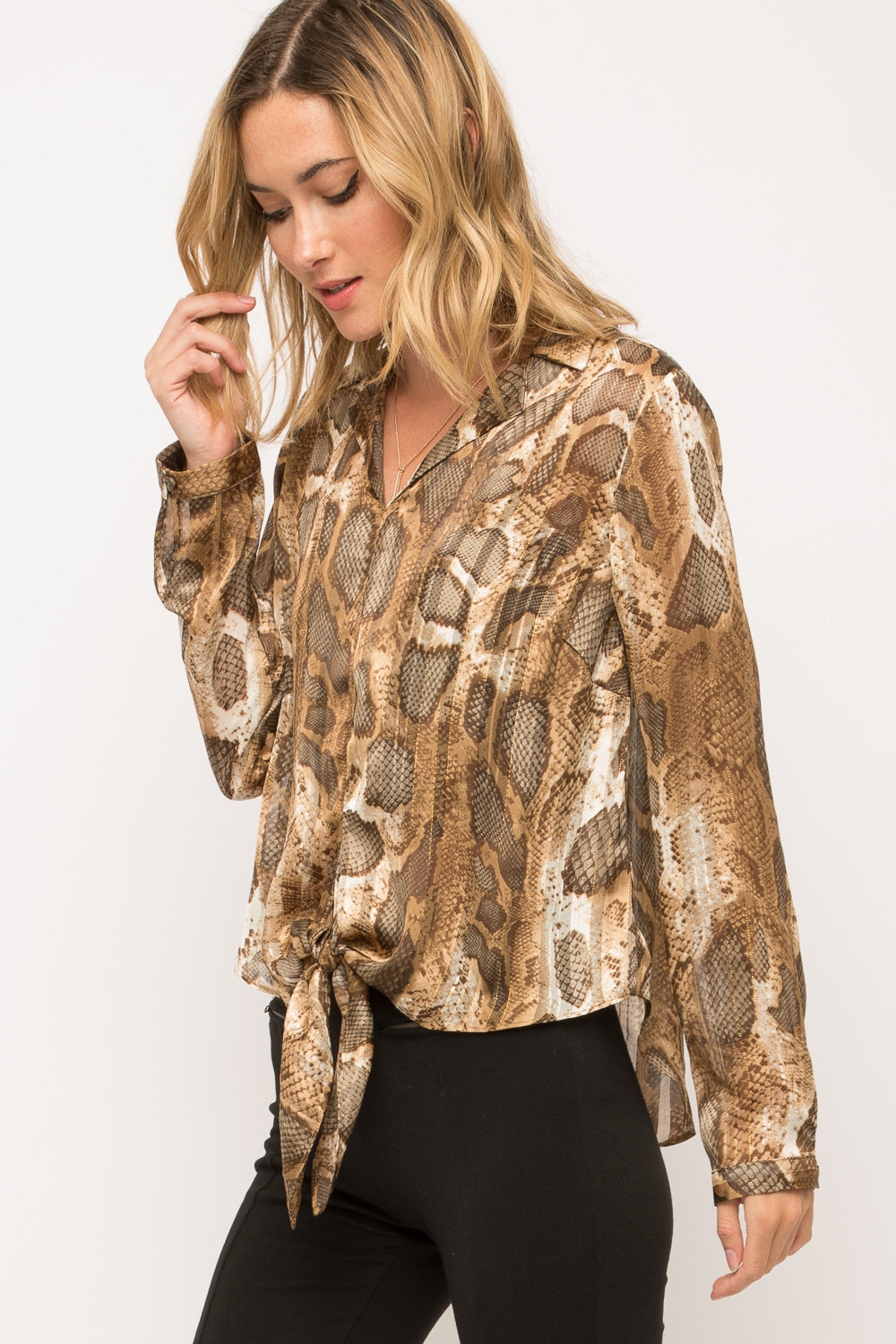 Lurex Snake Print Tie-Front Top - Wild Luxe Boutique