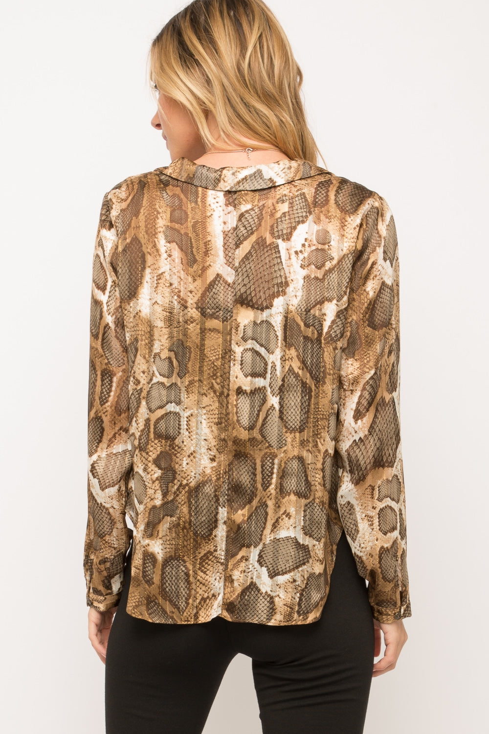 Lurex Snake Print Tie-Front Top - Wild Luxe Boutique
