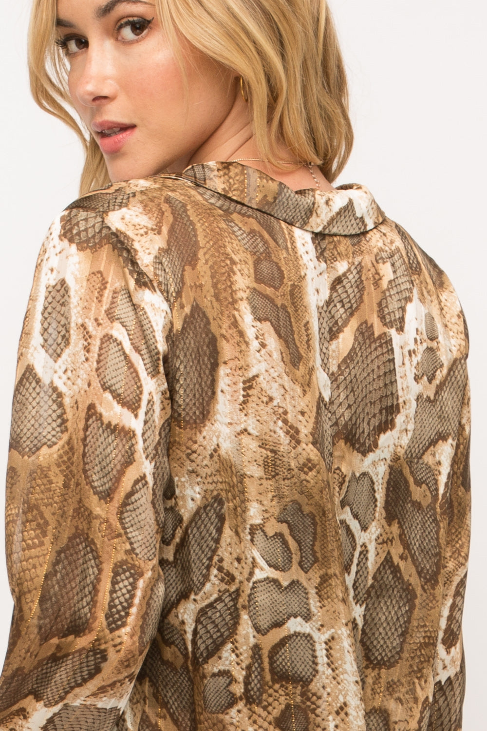Lurex Snake Print Tie-Front Top - Wild Luxe Boutique