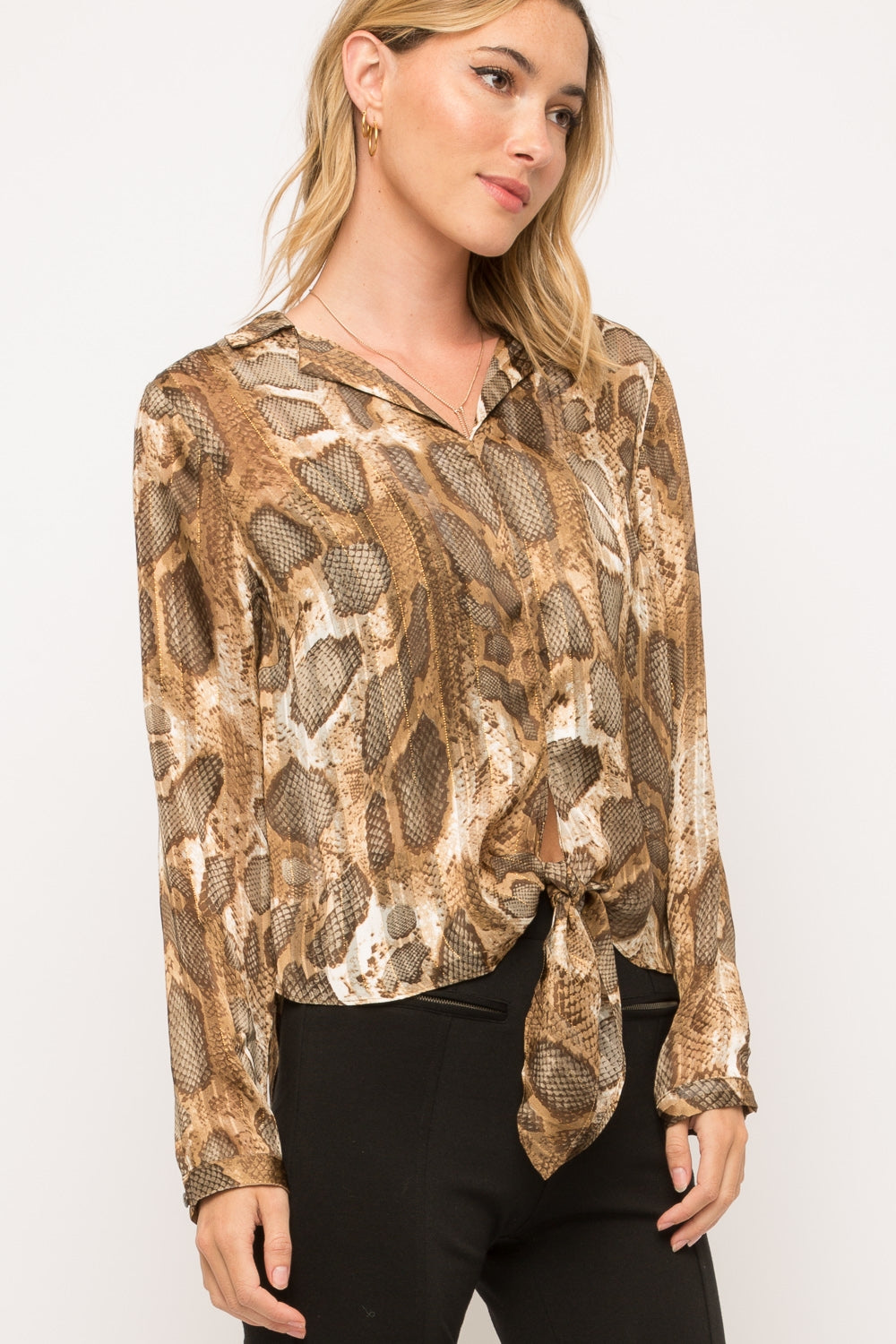 Lurex Snake Print Tie-Front Top - Wild Luxe Boutique