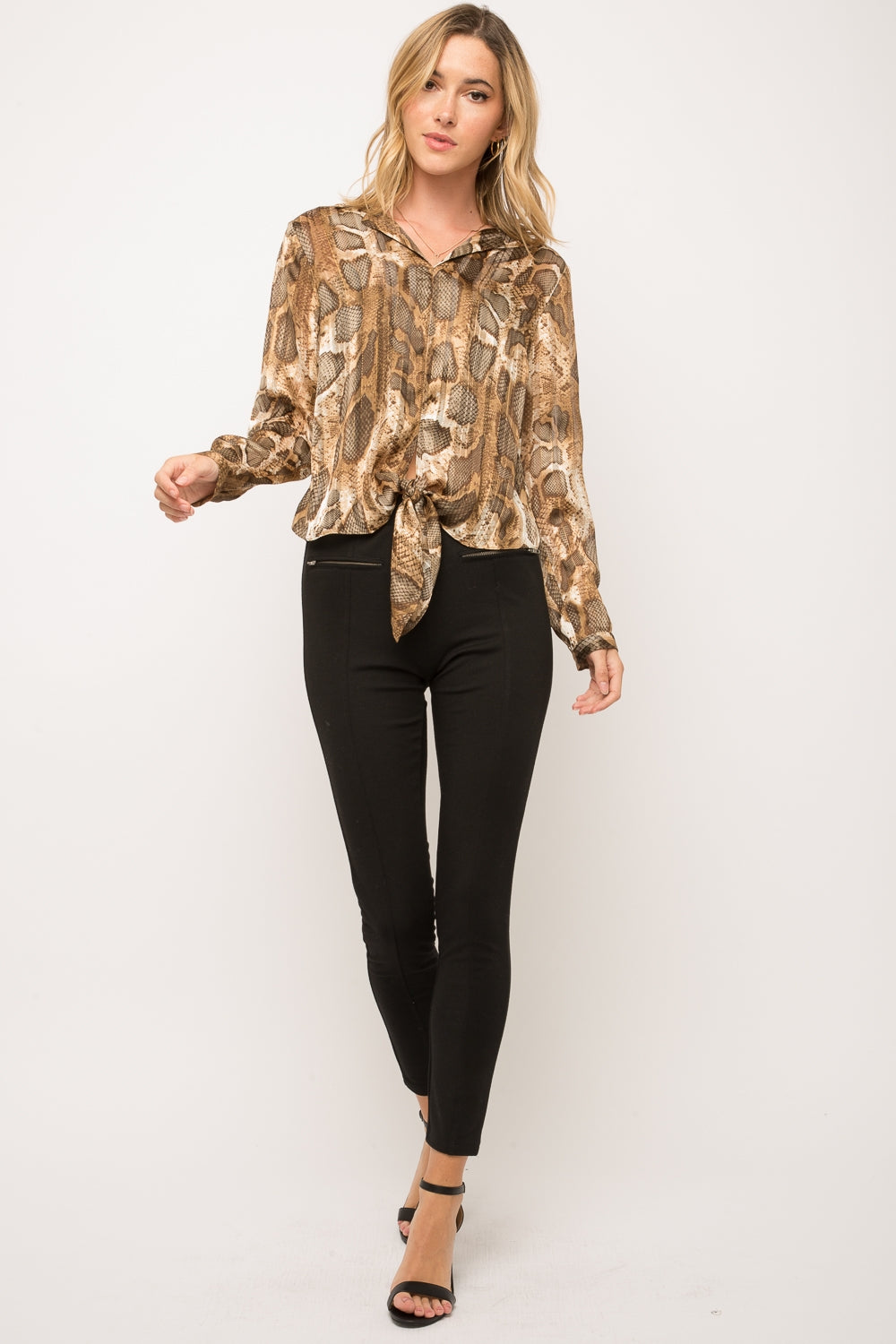 Lurex Snake Print Tie-Front Top - Wild Luxe Boutique
