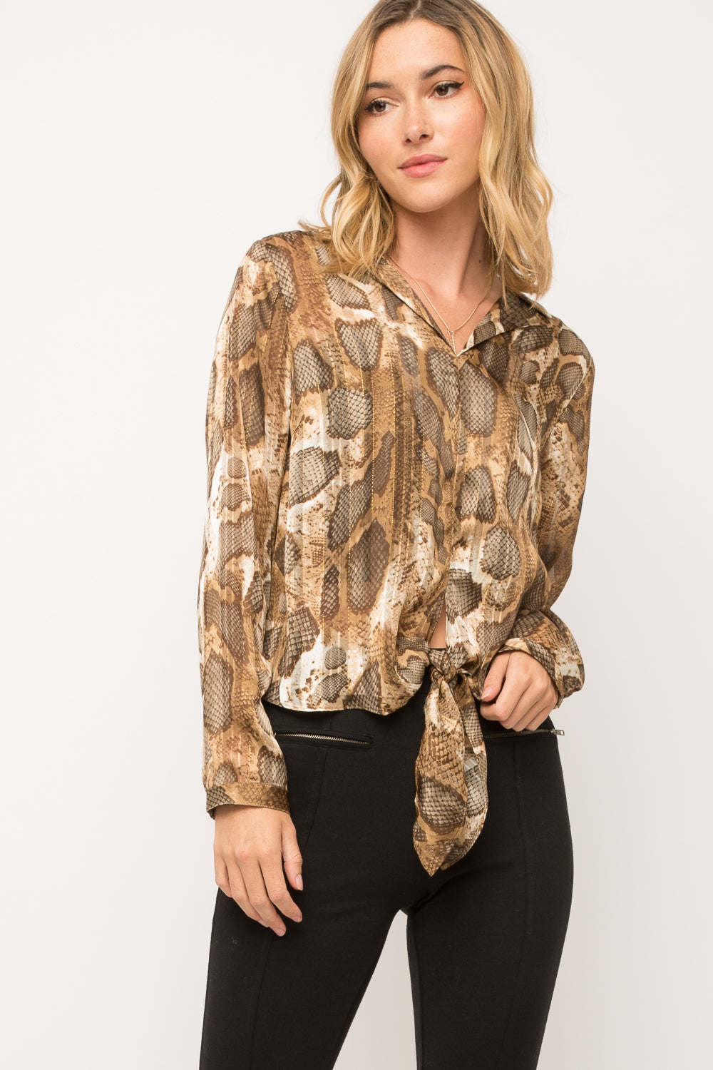 Lurex Snake Print Tie-Front Top - Wild Luxe Boutique