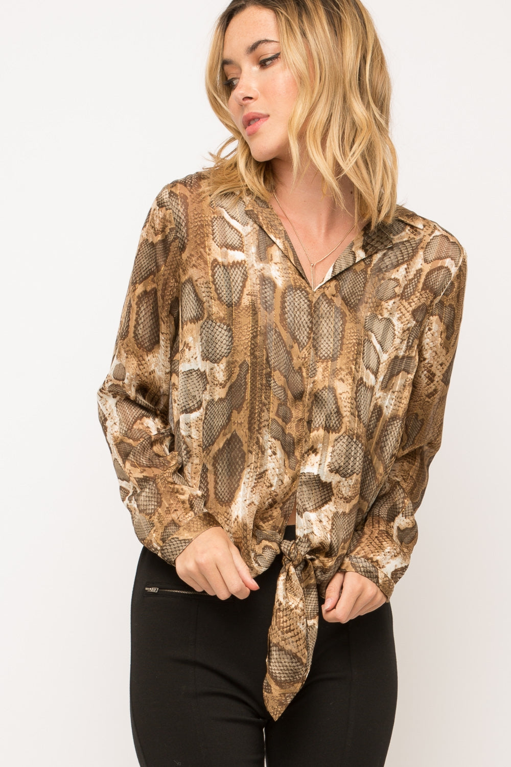 Lurex Snake Print Tie-Front Top - Wild Luxe Boutique
