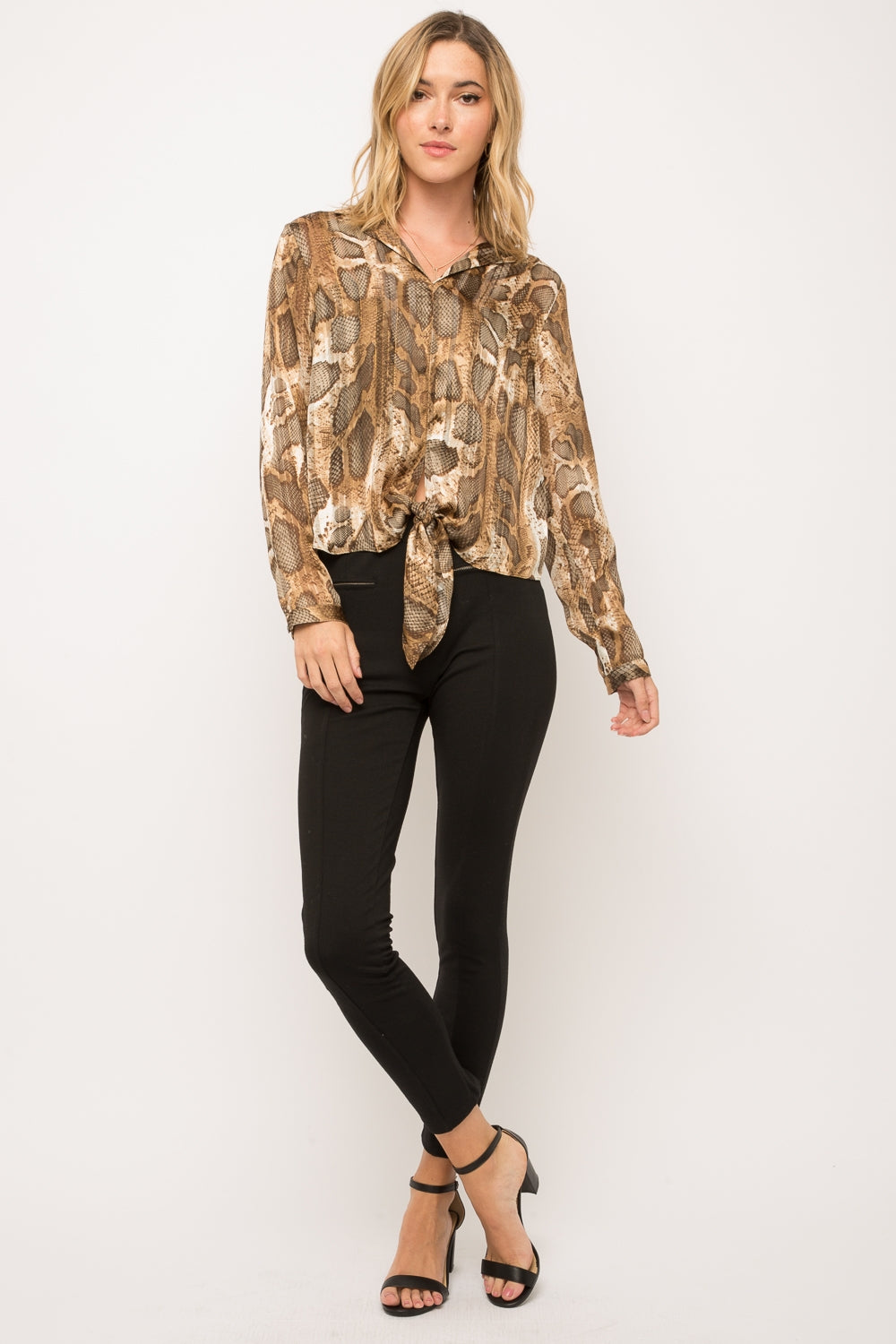 Lurex Snake Print Tie-Front Top - Wild Luxe Boutique