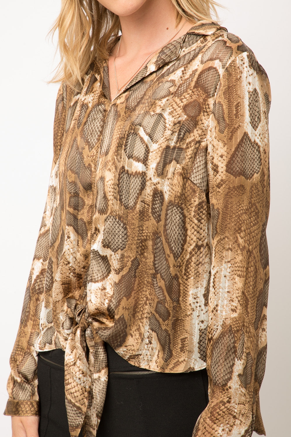 Lurex Snake Print Tie-Front Top - Wild Luxe Boutique