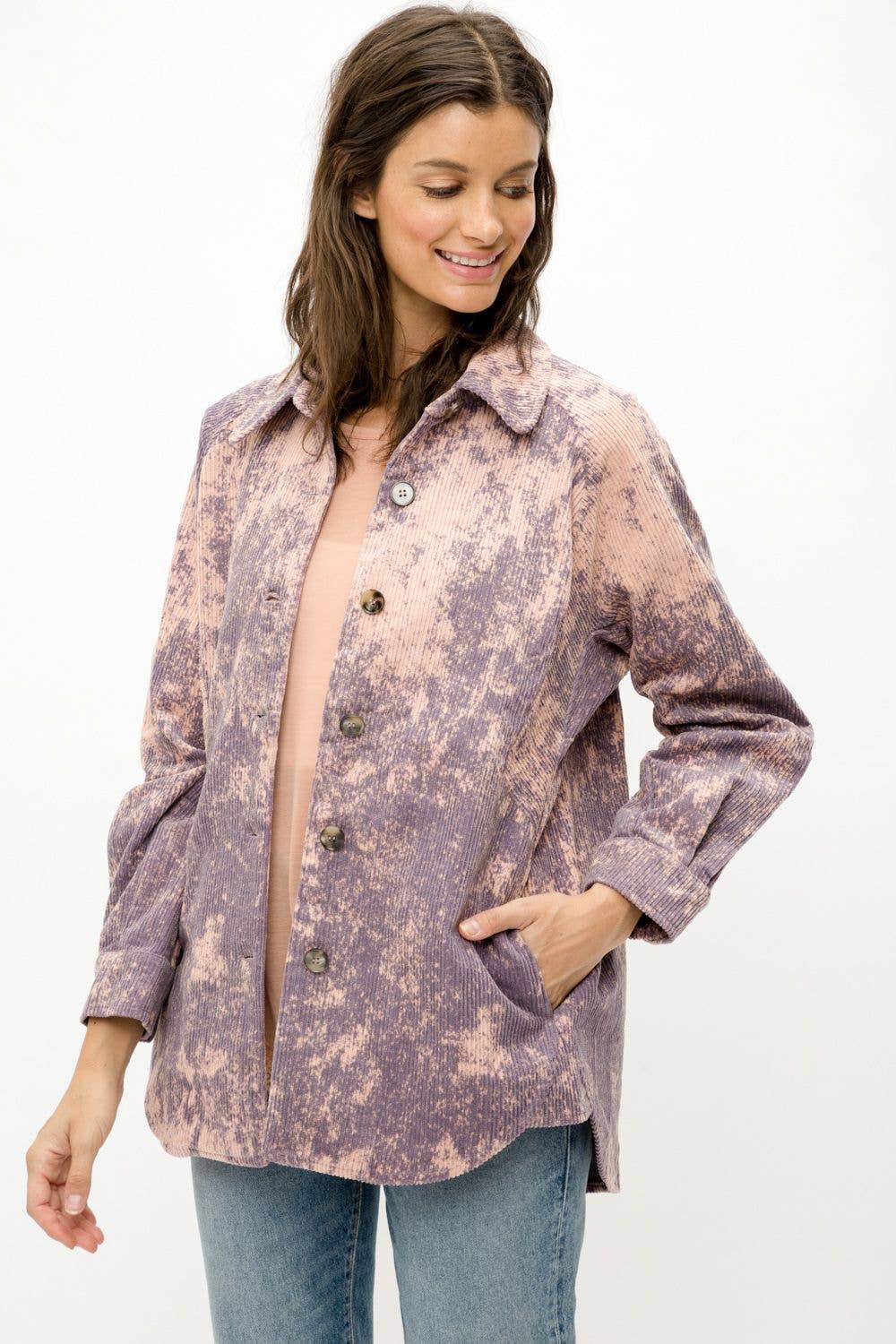 Tie Dye Dusty Lavender Corduroy Shirt Jacket