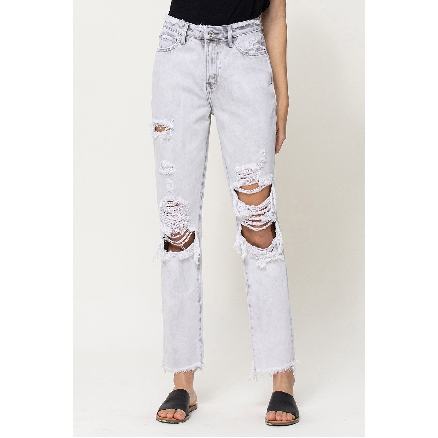 Lyla Distressed Rigid Mom Jeans - Wild Luxe Boutique