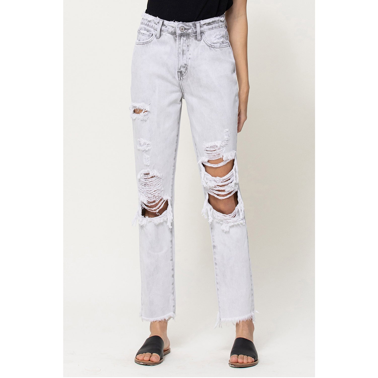 Lyla Distressed Rigid Mom Jeans - Wild Luxe Boutique