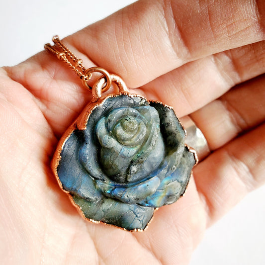 Carved Labradorite Rose Necklace - Wild Luxe Boutique