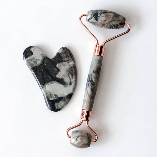Picasso Jasper Gemstone Roller + Gua Sha Facial Massage Set - Wild Luxe Boutique