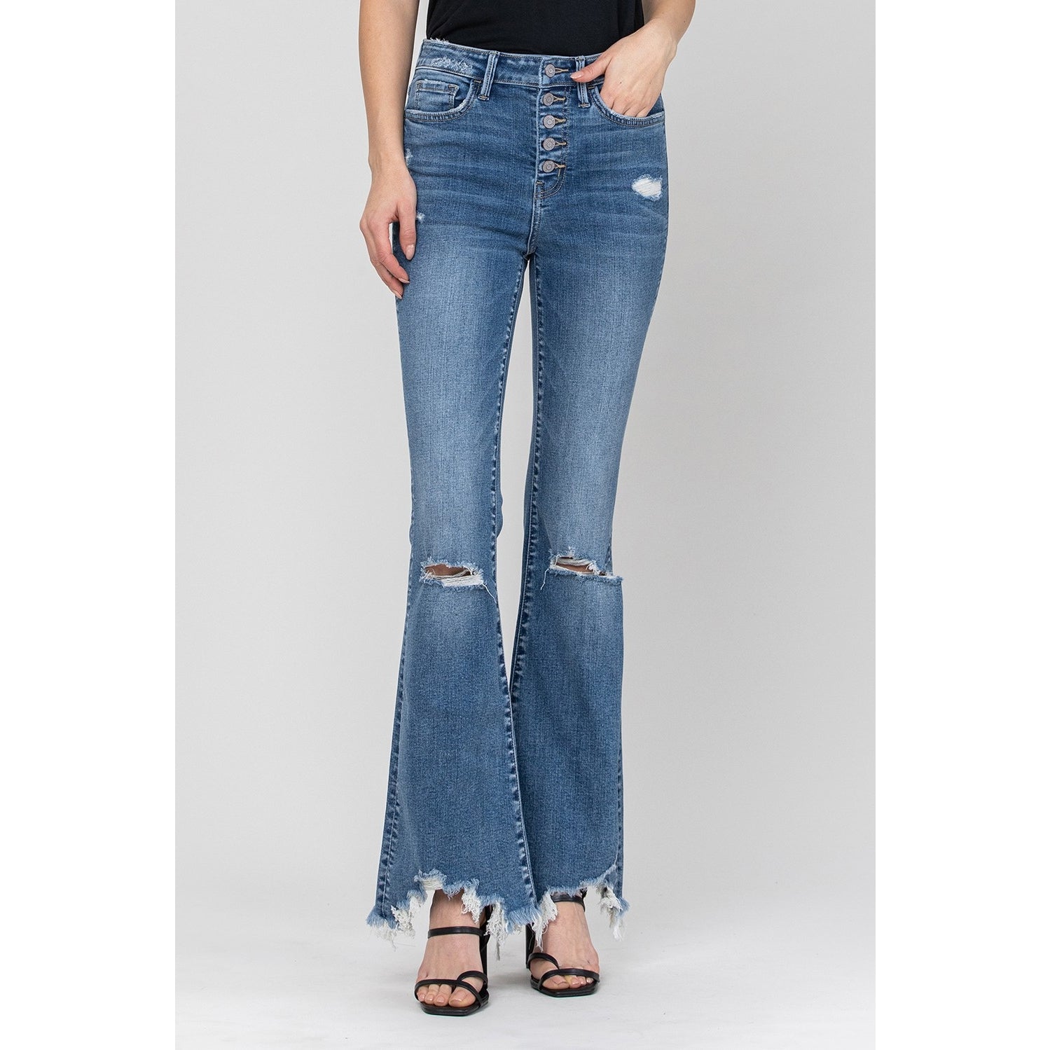 Serenity High Waisted Distressed Flare Jeans - Wild Luxe Boutique