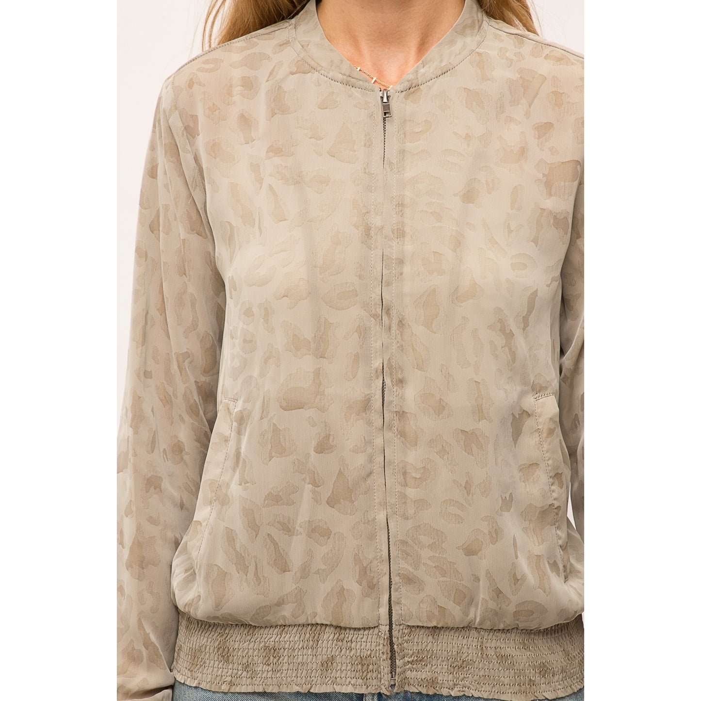 Mocha Jacquard Leopard Sheer Bomber Jacket - Wild Luxe Boutique