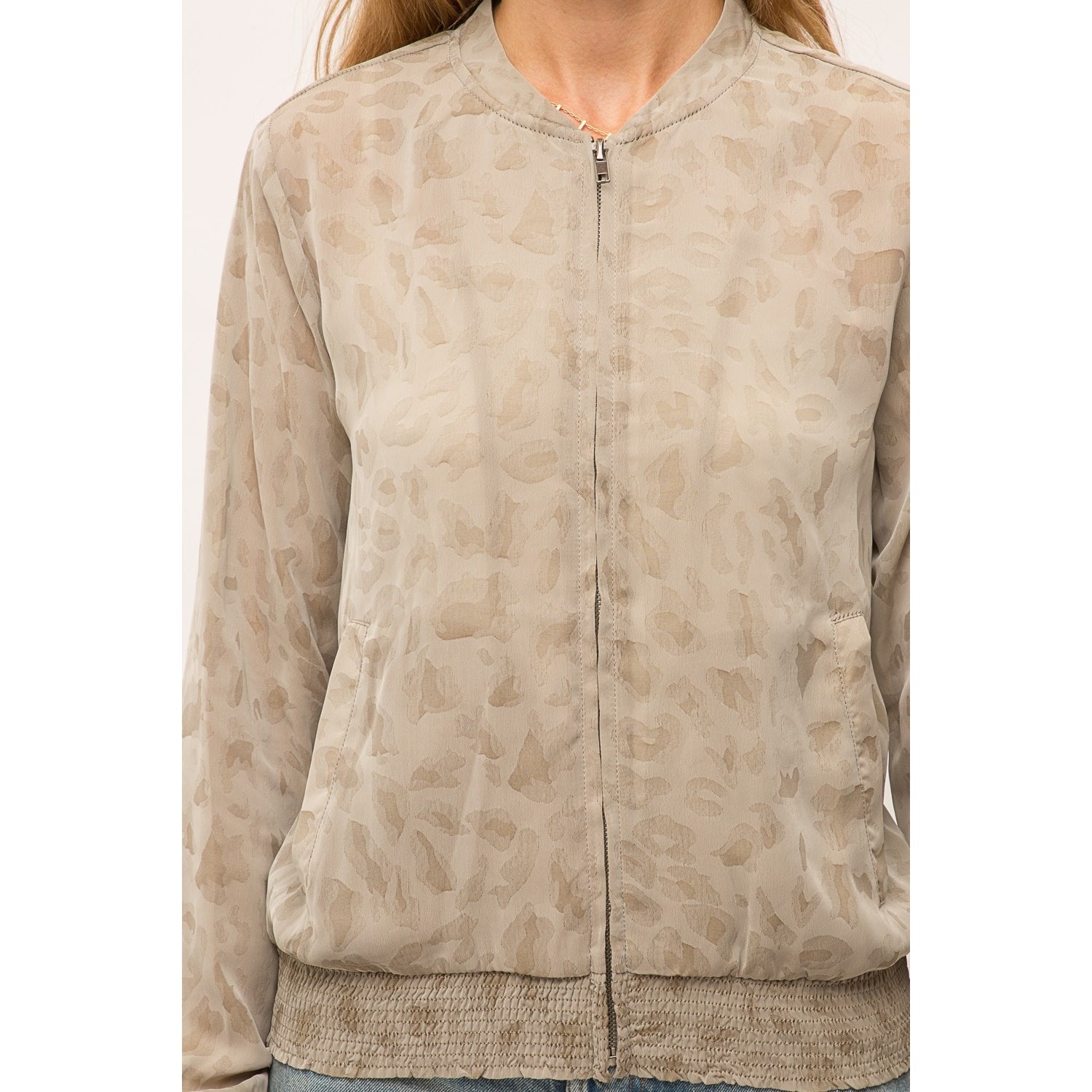 Mocha Jacquard Leopard Sheer Bomber Jacket - Wild Luxe Boutique