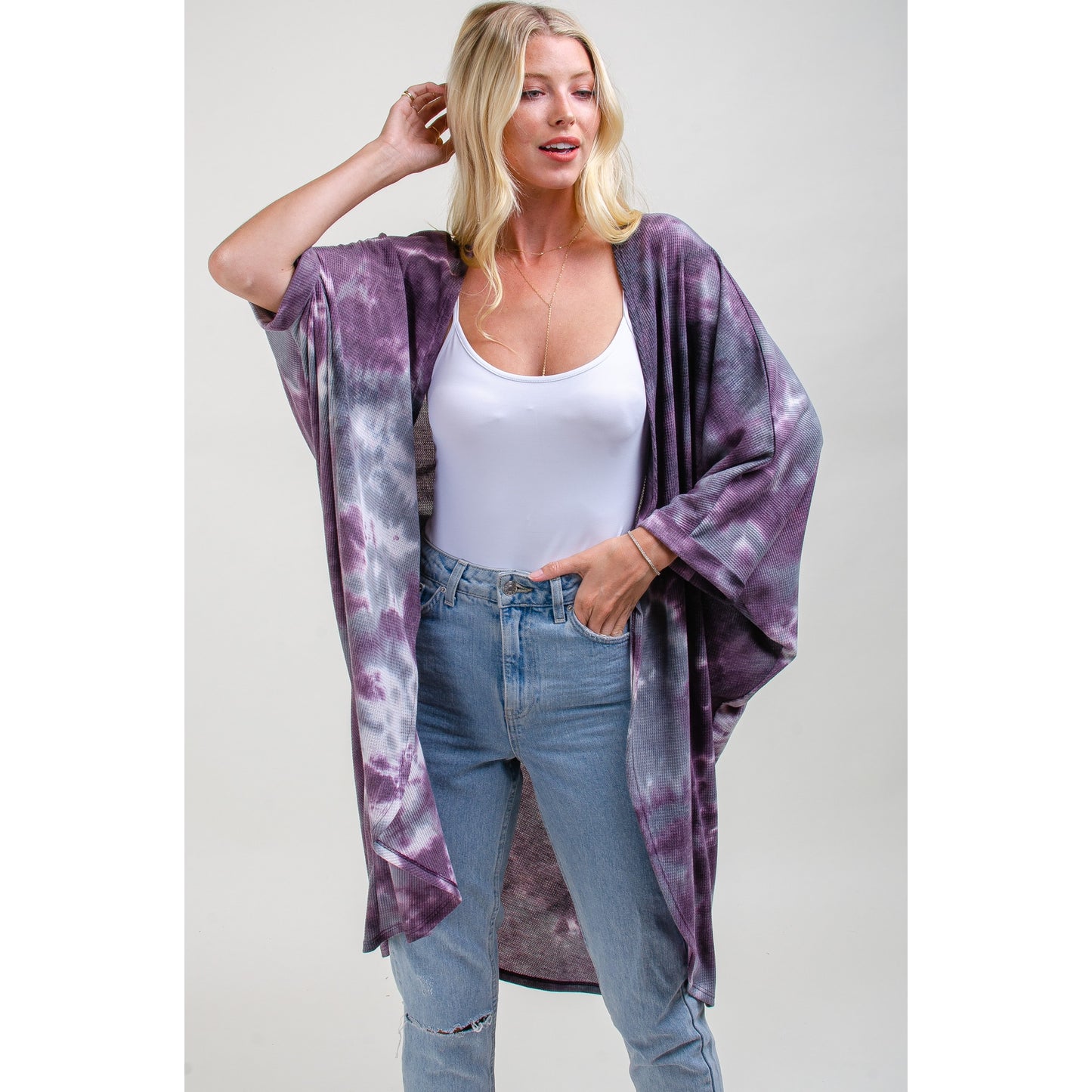 Purple Tie Dye Waffle Kimono - Wild Luxe Boutique