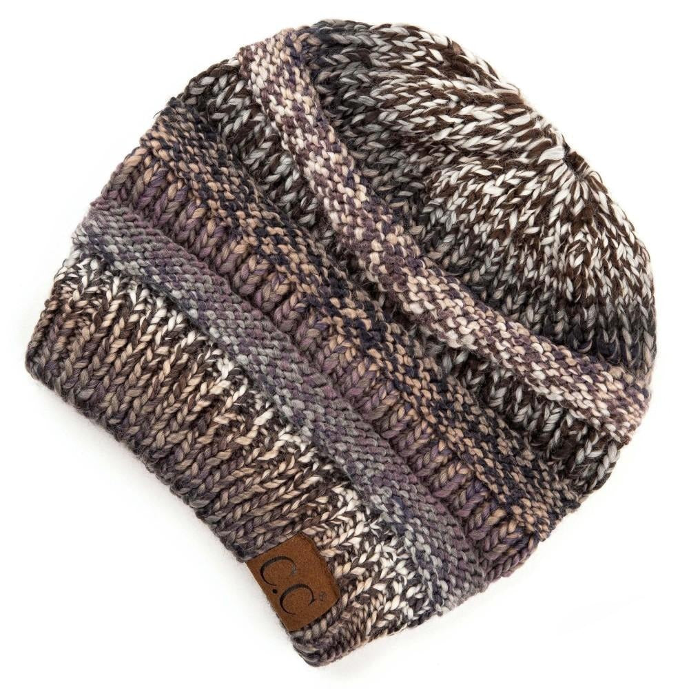 Black/Grey Multi-Color Messy Bun Beanie - Wild Luxe Boutique