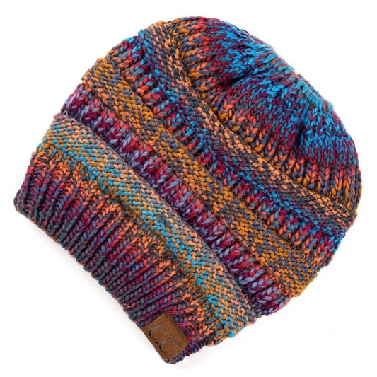 Mustard Mix Multi-Color Messy Bun Beanie - Wild Luxe Boutique