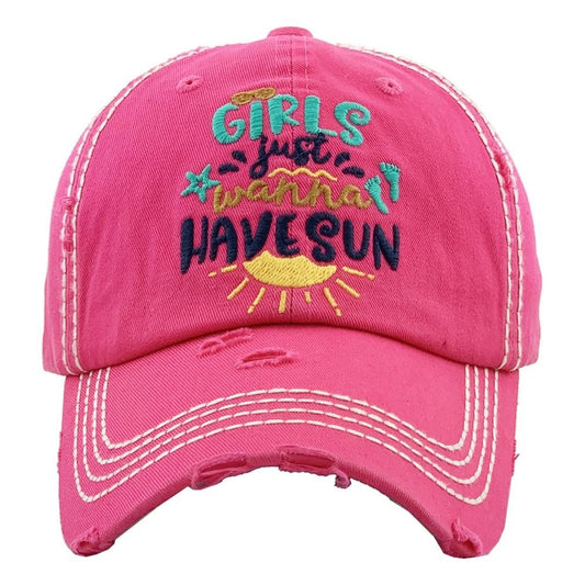"Girls Just Wanna Have Sun" Hot Pink Embroidered Cap - Wild Luxe Boutique
