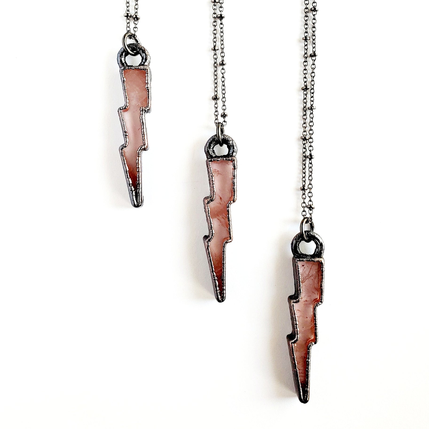 Rose Quartz Lightning Bolt Necklace - Wild Luxe Boutique