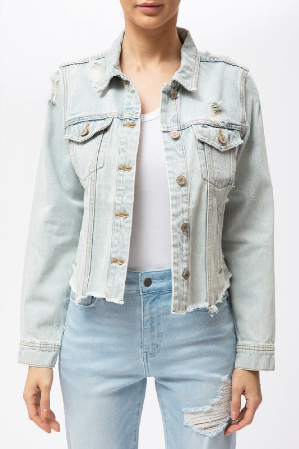 Violet Light Wash Distressed Denim Jacket - Wild Luxe Boutique