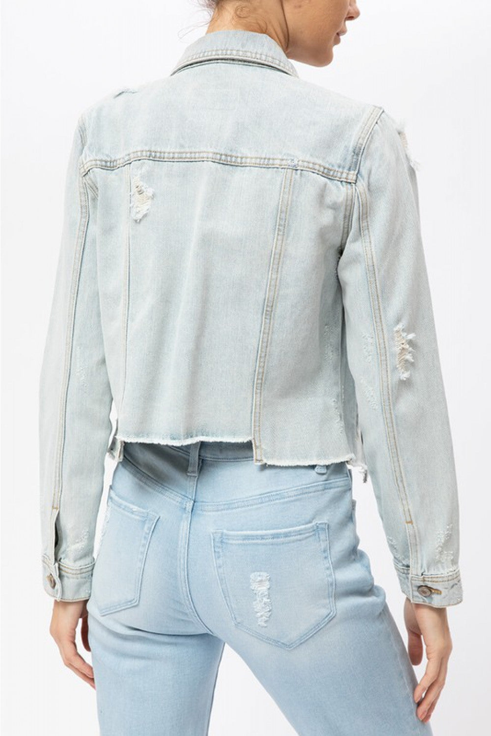 Violet Light Wash Distressed Denim Jacket - Wild Luxe Boutique